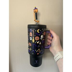 MEOKY 40oz Tumbler Halloween Spooky Pumpkins Ghost Bat Cup with Straw Topper